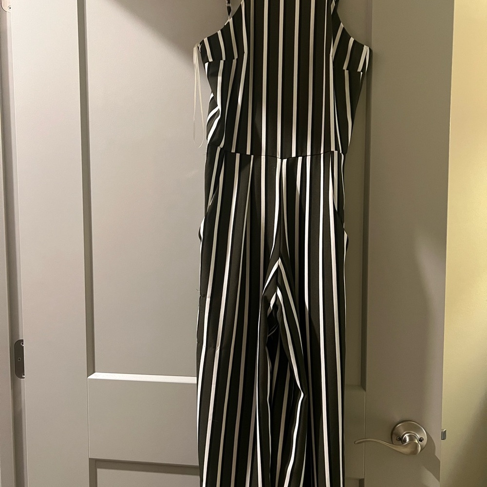 Black and White Striped Jumpsuit